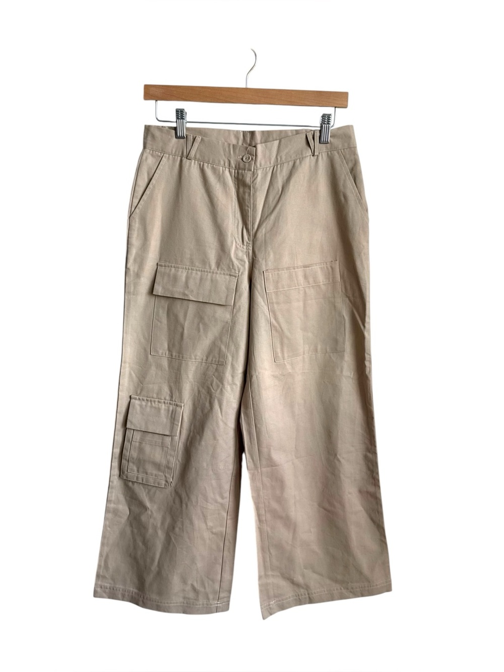 Princess Polly Wide Leg Cargo Pants Beige Baggy Utility Pants Size 4